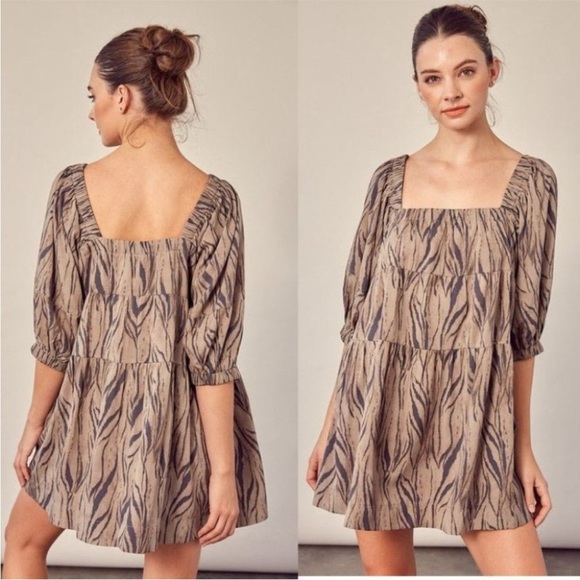 Mustard Seed • Boho Boutique Square Neck Animal Print Tiered Shift Dress Sz Sm - Picture 7 of 8